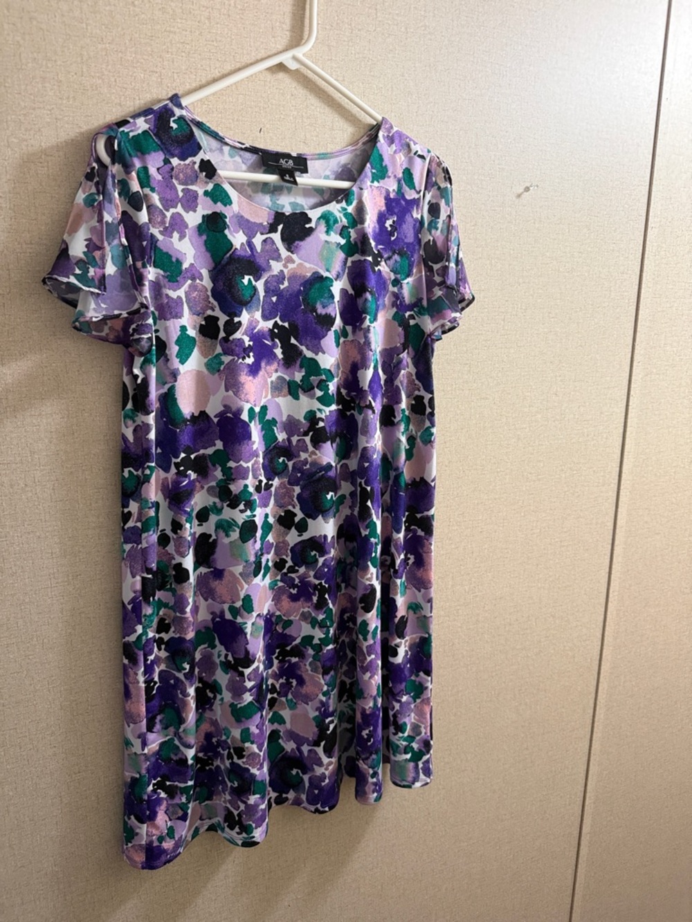 AGB Purple, Green & Black Floral Short Sleeve Mini Dress
